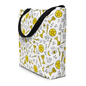 Tarot Suit Beach Bag Tote with Pocket - White All Over Print