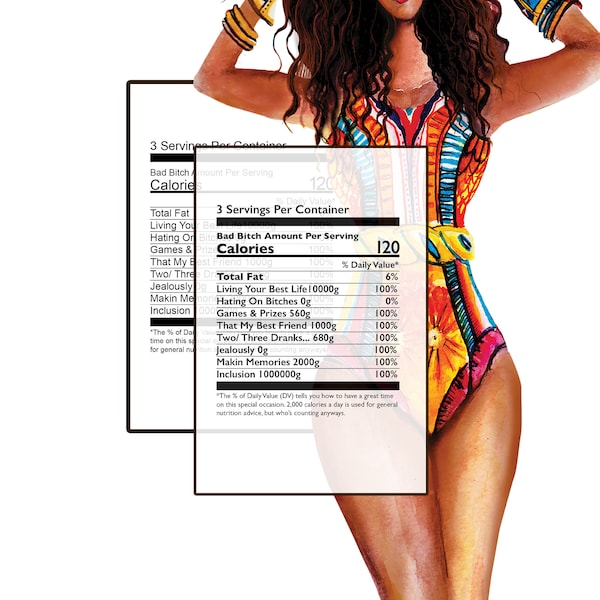 Bad Bitch Nutritional Facts Editable PSD File, Make Your Own Version, You Will Also Receive The Example,