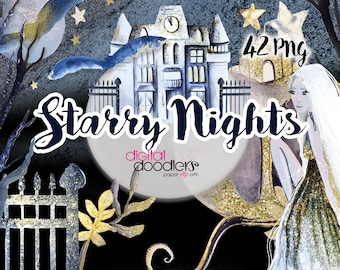 Fairy Clipart, Planner Stickers, White Unicorn Graphics, Fairy Stickers, Princess Castle Clip Art, Painted Princess PNG, Celestial PNG