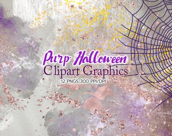 Purple Ombre Halloween Sublimation, Halloween Clipart, See Through Brushstroke,Fall Clipart, Seasonal Inspired PNG, Modern, Glitter Splatter