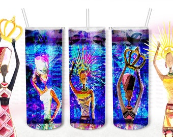 20 0z  South African Skinny Tumbler, African Silhouette Sublimation Pattern Design, Downloads, Tumbler Designs, Fashion Tumbler Sublimation