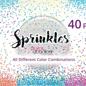May include: 40 PNG images of colorful sprinkles in various color combinations. The images are perfect for adding a festive touch to digital designs.