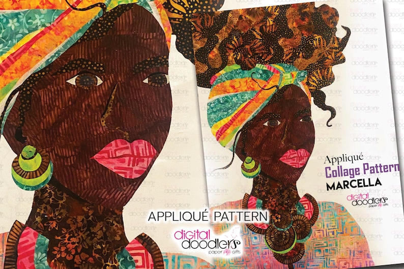 African Inspired Appliqué Pattern Fun Diverse Fabric Collage image 7