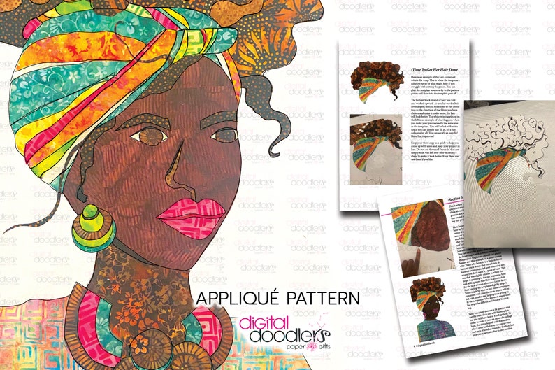 African Inspired Appliqué Pattern Fun Diverse Fabric Collage image 10