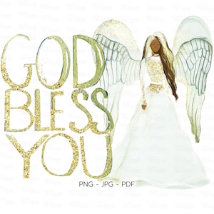 Religious PNG, Blessing and Inspirational Clipart Download, Black Angels, Watercolor Melanin Angel Clipart, Download & Print from Home