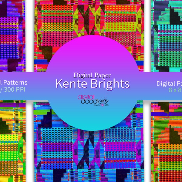 Bright Kente Cloth Digital Paper, BONUS Digital Kente Chip Bag Files Included with Free Commercial Use