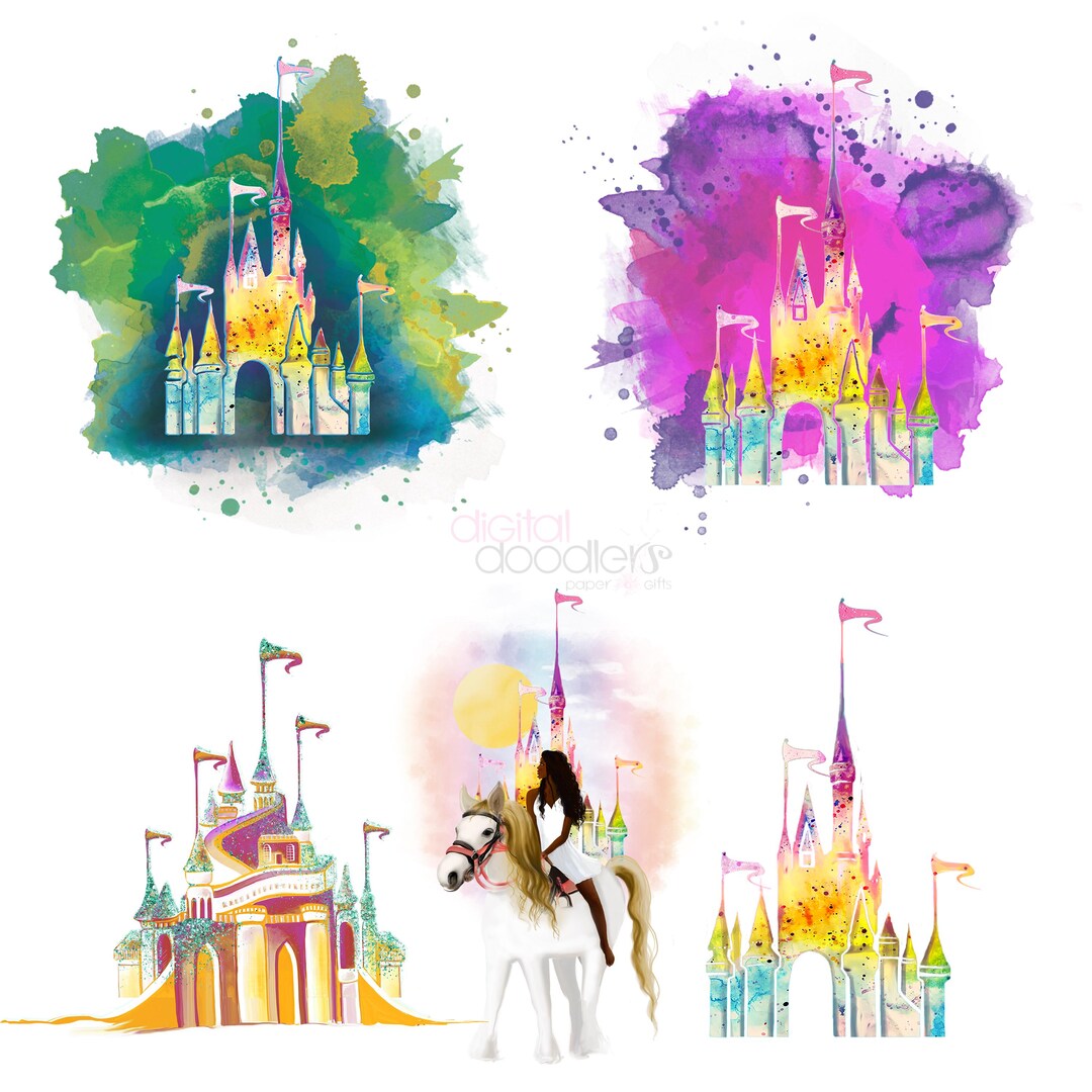 Watercolor Castle PNG Graphics: Princess Illustrations, Sunset ...