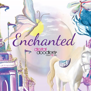 Enchanted Princess Painted Clipart, PNG, Throne, Castle, Whimsical, Hand Painted, White Horse & Carriage, Painted Castle, Purple Castle PNG