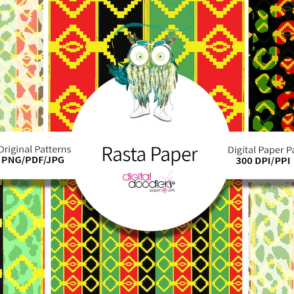 Papier de scrapbooking numérique Reggae jamaïcain, transfert d'image, arrière-plan numérique inspiré de Rasta, motif inspiré de Kente, Clipart, PNG