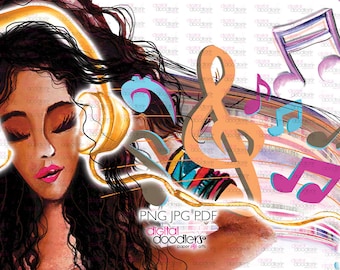 Black Queen Music Lover PNG: Handritad sublimeringsdesign (digital nedladdning)