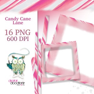 Pink Candy Cane Watercolor Borders: Christmas Clipart (PNG)