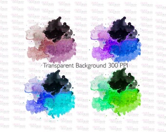 Watercolor Metallic Splash Clipart, Brush Stroke Sublimation Designs, Ombre Digital Backgrounds, Lime Green, Purple & Blue Watercolor PNG