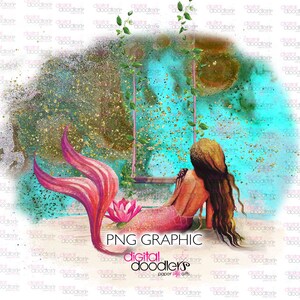 Watercolor African American Mermaid Clipart: Sublimated Underwater Graphics (PNG)