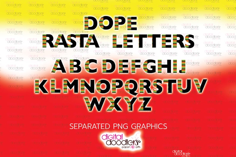 Reggae Raste Alphabet Letters Rasta Letter Clipart: Kente Inspired Reggae Colors (PNG) - Etsy