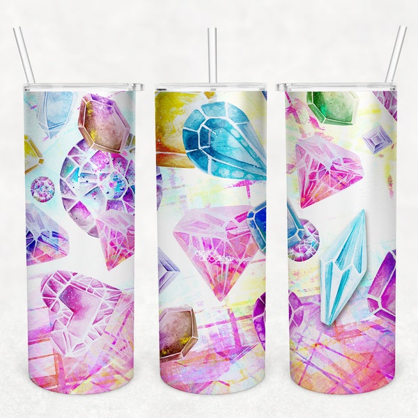 20 oz Skinny Tumbler Gemstone Party Vibrant Diamond Background Sublimation Designs PNG Instant DIGITAL ONLY, Commercial Free Tumbler