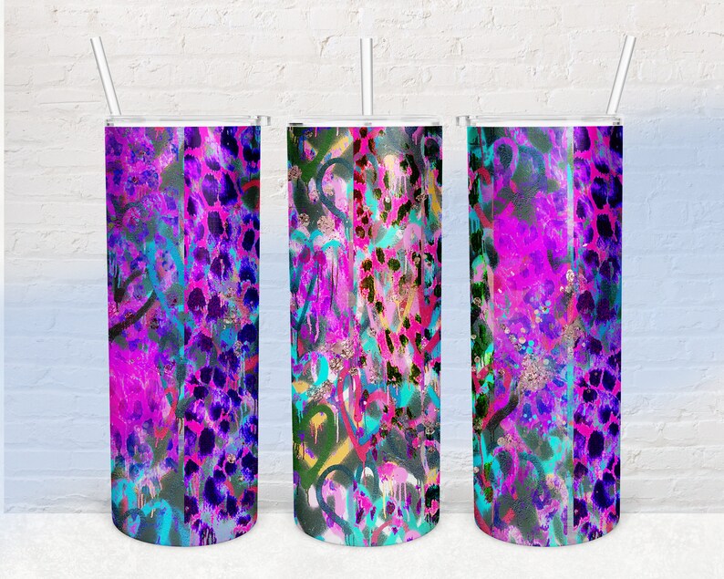 20 0z skinny tumbler designs, Neon Graffiti Tumbler Digital Sublimation Transfer, For Free Commercial Use, Tumbler Designs, Abstract image 1