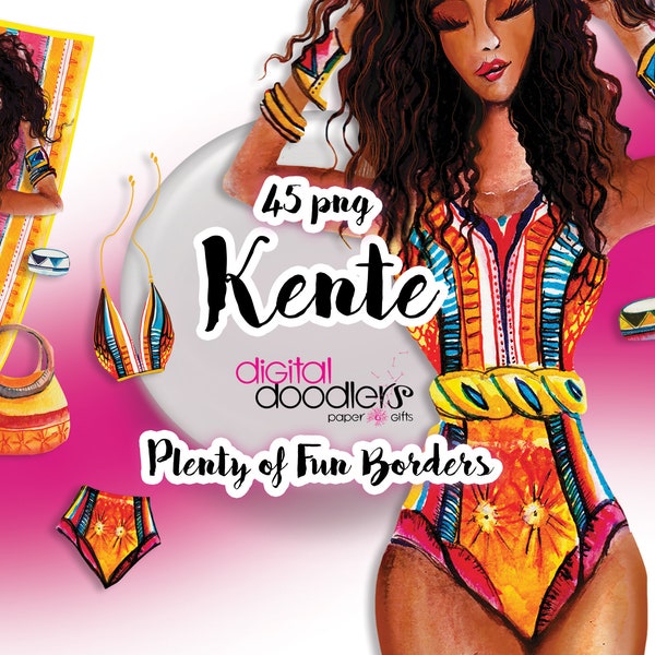 Aquarelle kente, afro-américaine, graphiques fille noire, illustrations, usage personnel et commercial, robe transparente, vie à la plage, été PNG