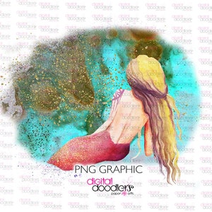 Watercolor Mermaid PNG: Glitter Ocean Sublimation (Digital Download)