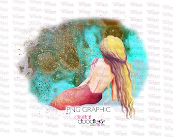Watercolor Mermaid PNG: Glitter Ocean Sublimation (Digital Download)