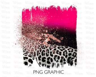 Pink Leopard Glitter Brushstroke Sublimation Clipart PNG Background, Cute Girly Backgrounds for Graphic Design, Canva, and More