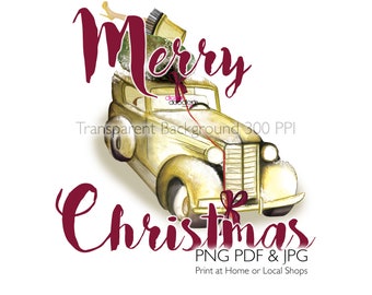 Merry Christmas Leg Lamp Christmas Story Themed Clipart, Instant Download, Sublimation Graphics, PNG, Vintage Truck, Cursive, Burgundy Text