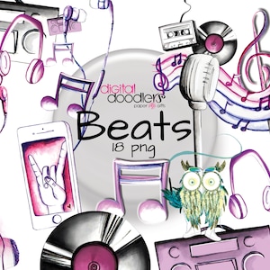 Beats Music Notes Clipart, aquarela pintada à mão, gráficos da Geração Z encontram PNGs de hip hop da velha escola, clipart, ilustrações de fones de ouvido, musical
