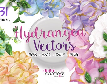 31 Hydrangea Vectors, High Quality Vectorized Art, Various Formats DXF, SVG,  Hydrangea Clipart - Digital Flower Graphics