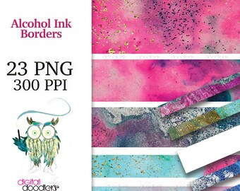 Alcohol Ink Inspired Watercolor Digital Borders and Banners, Multipurpose Clip Art for Free Commercial Use