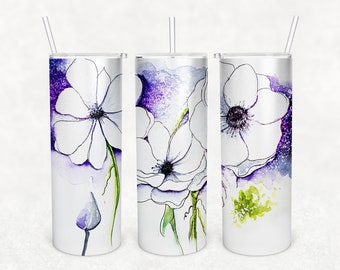 Tumbler Sublimation, Watercolor Floral Tumbler, Digital Transfer, Purple Backgrounds, Bridal Gifts, Modern, Country, Painted Graphics, PNG