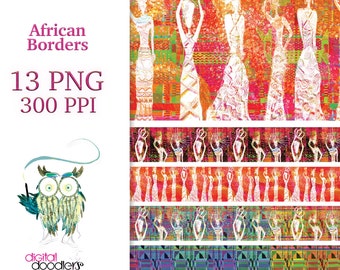 Painted African Borders, Bright Kente Cloth Digital Washi Tape, African Queen Borders, Sublimations, Planner Ideas, Inserts, Stickers, PNG