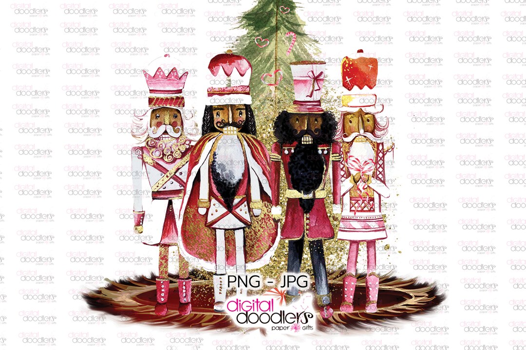 Black Toy Soldiers, Black People Xmas Graphics, Watercolor Xmas Clipart