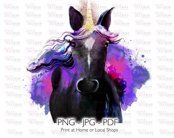 Watercolor Clipart, Unicorn, Painted Glitter Girly, Pink and Purple Graphic, Illustration, Animals, Animal Lover, Unicorn Lover, Sublimation