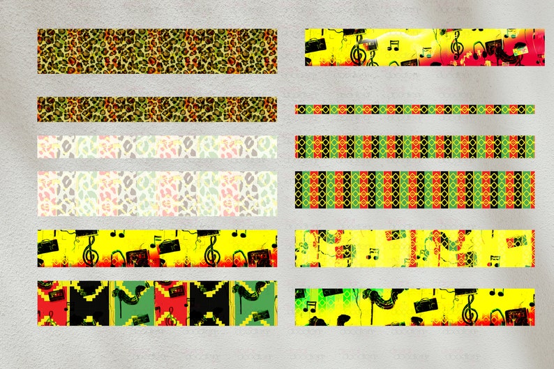 Juneteenth Digital Paper, Digital Borders, Rasta Washi Tape, Kente Inspired Pattern, Clipart, PNG, DIY, Juneteenth, Rastafarian image 3