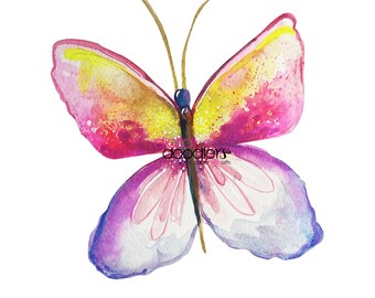 24 imágenes prediseñadas de mariposas pintadas a mano en acuarela, no son de IA, gráficos de insectos pintados a mano, uso comercial gratuito, fondo transparente.