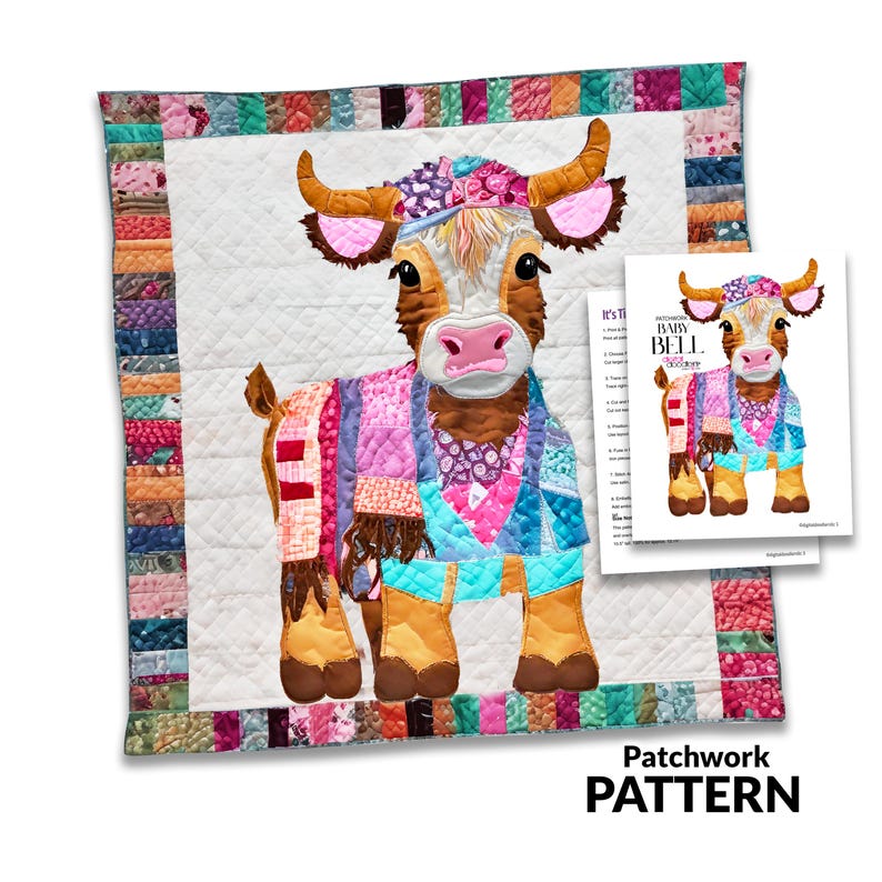 Cow Rocker Pattern Baby Highlander Cow Patchwork Quilt Pattern, DIY Calf Applique, Farm ...