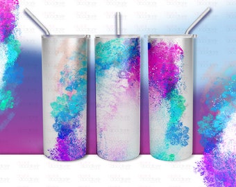 20 0z skinny tumbler designs, Purple Pink Teal Ombre Splash Tumbler Digital Sublimation Transfer, Abstract Backgrounds Tumbler Designs