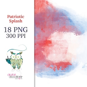 Patriotic Watercolor Splash Clipart: Red, White, and Blue (Digital Download)