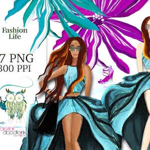 Fashion Girl aquarel clipart, mode start-en landingsbaan, zwarte meid magie, grillig, Clueless geïnspireerd, digitale kast, Afro-Amerikaanse clipart