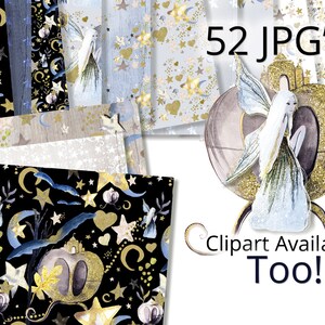 Fairy Nights Digital Paper, Watercolor Illustrations, Star Backgrounds, Whimsical, Magical, Nursery, Baby Shower, Pretty Star Paper
