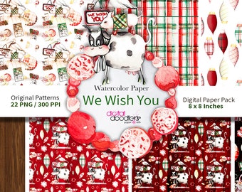 Digital Christmas Background Great for Canva, Photoshop Digital Paper, Plaid Holiday Paper, Xmas Digital Backgrounds, PNG Graphics