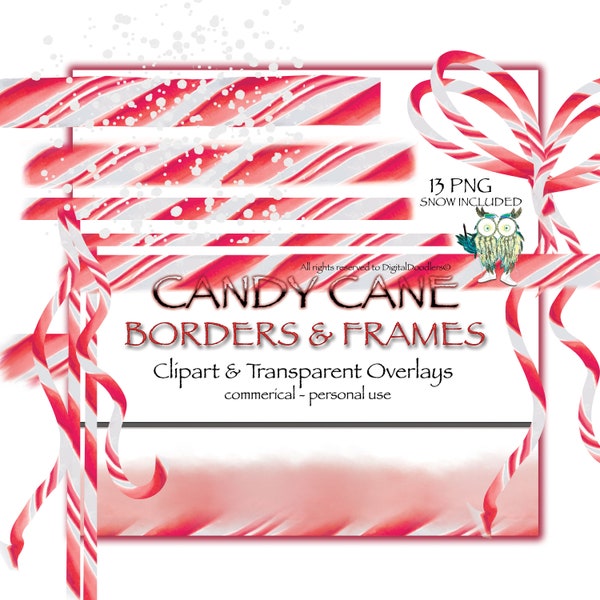 Candy Cane Borders, PNG, Candy Canes, Swirls, Embellishments for Christmas, Stripped Borders, Ribbons, Frames, Graphics, Clipart, PNG, Art