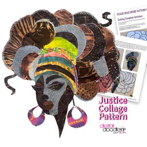 Elegant Black Woman Fabric Collage Pattern: Sewable & Fusible Art (PDF Download, 8.5x11in
