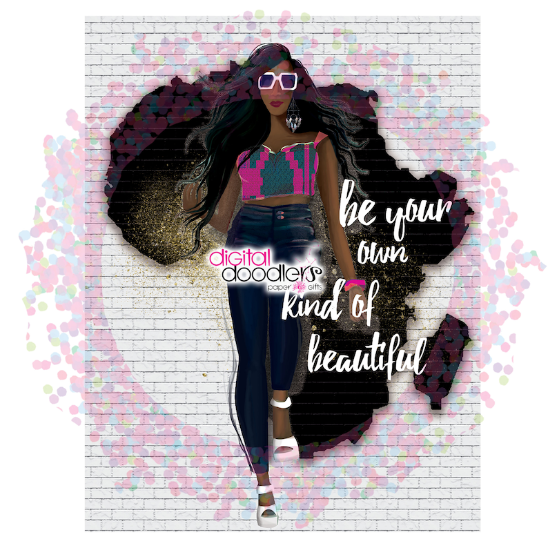 Printable Wall Art Be Your Own Kind of Beautiful Illustration JPG African Princess Clipart PNG Watercolor Painting Black Girl Magic