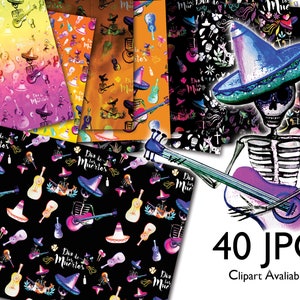 Cyfrowy papier Dia De Los Muertos, Dzień Zmarłych, Papier Halloween, Dzień Zmarłych PNG, Czaszki Cukrowe, Papier Ombre, Tło Halloween