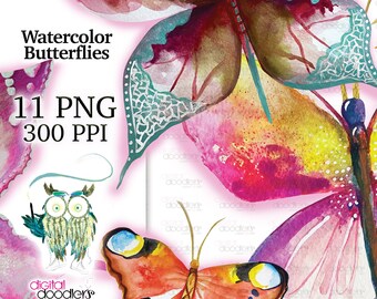 Watercolor Butterfly PNG Clipart Graphics, Free Commercial Use, Bright Spring Clipart, Hand Painted High Quality Digital