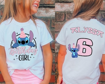 Custom Stitch Birthday Girl Shirt Personalized Stitch Birthday Shirt Stitch Birthday Girl Shirt Cute Birthday Shirt Toddler Disney Character