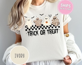 Trick or Treat Ghost Halloween Shirt Comfort Colors Halloween Shirt Funny Ghost Tee Ghost Leopard Ghost Shirt Pumpkin Shirt Gift For Her