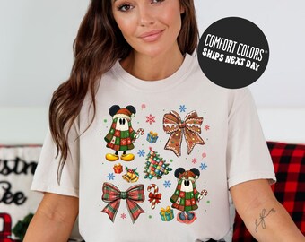 Mickey Mouse Christmas Shirt Comfort Colors Mickey Minnie Merry Christmas Shirt Disney Coquette Christmas Celebrating Tee Mickey and Minnie