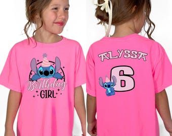 Custom Stitch Birthday Girl Shirt Personalized Stitch Birthday Shirt Comfort Colors Kids Shirt Cute Birthday Shirt Toddler Disney Character