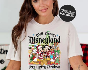 Christmas Walt Disney Shirt Comfort Colors Mickey Mouse and Friends Christmas Long Sleeve Disneyland Matching Shirt Est 1955 Magic Kingdom